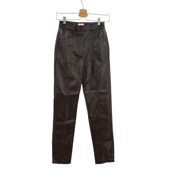 Aritzia Wilfred Rebel Pants Vegan Faux Leather Straight Leg Brown Size 0 - Picture 2 of 13